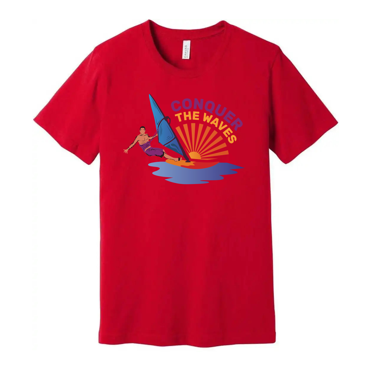 Unisex Windsurfing Graphic Tee Conquer The Waves Sunset Ocean Design For Beach And Surf Fans