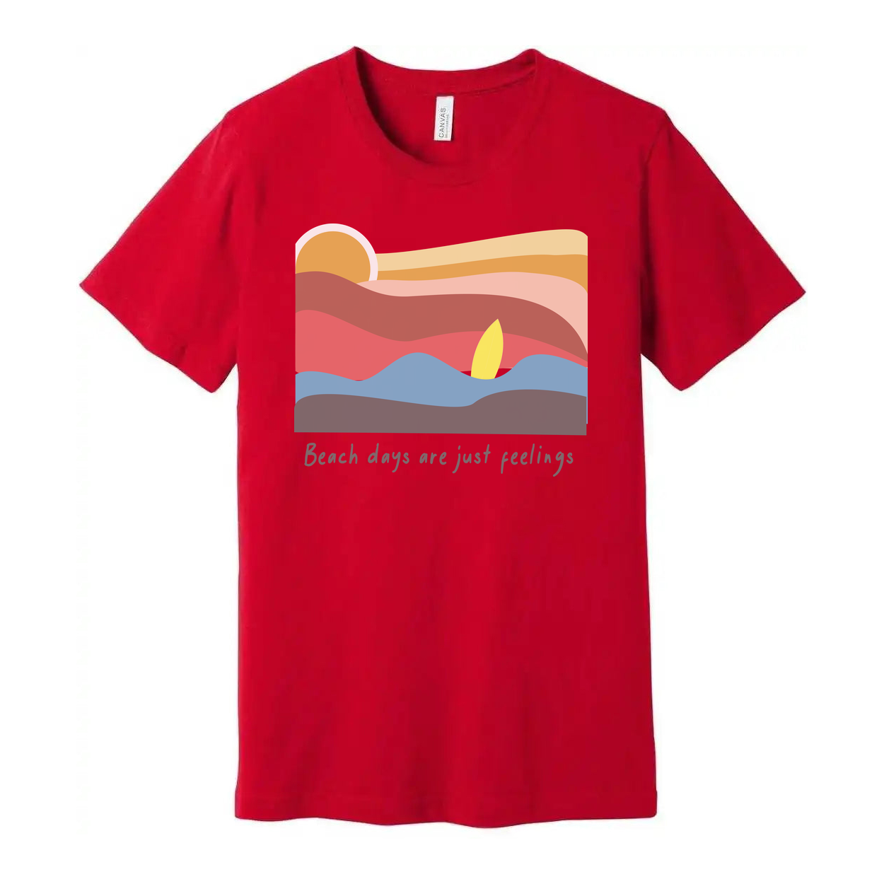 Surfing Themed Unisex Graphic Tee With Pastel Sunset Waves Artwork And Beach Vibes