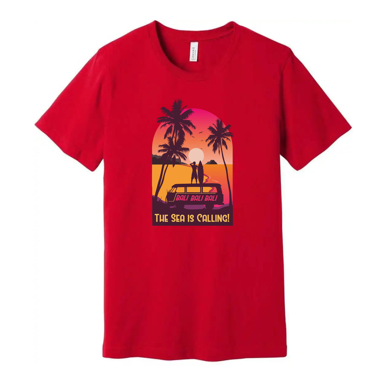 Sunset Surfing Graphic Tee With Palm Trees And The Sea Is Calling For Summer Vacation