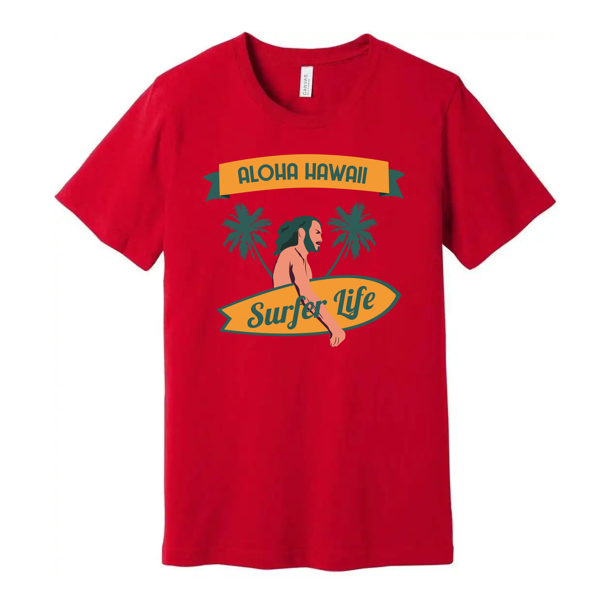 Aloha Hawaii Surfing Graphic Tee With Palm Trees And Surfer Life Banner Design For Beach Lovers