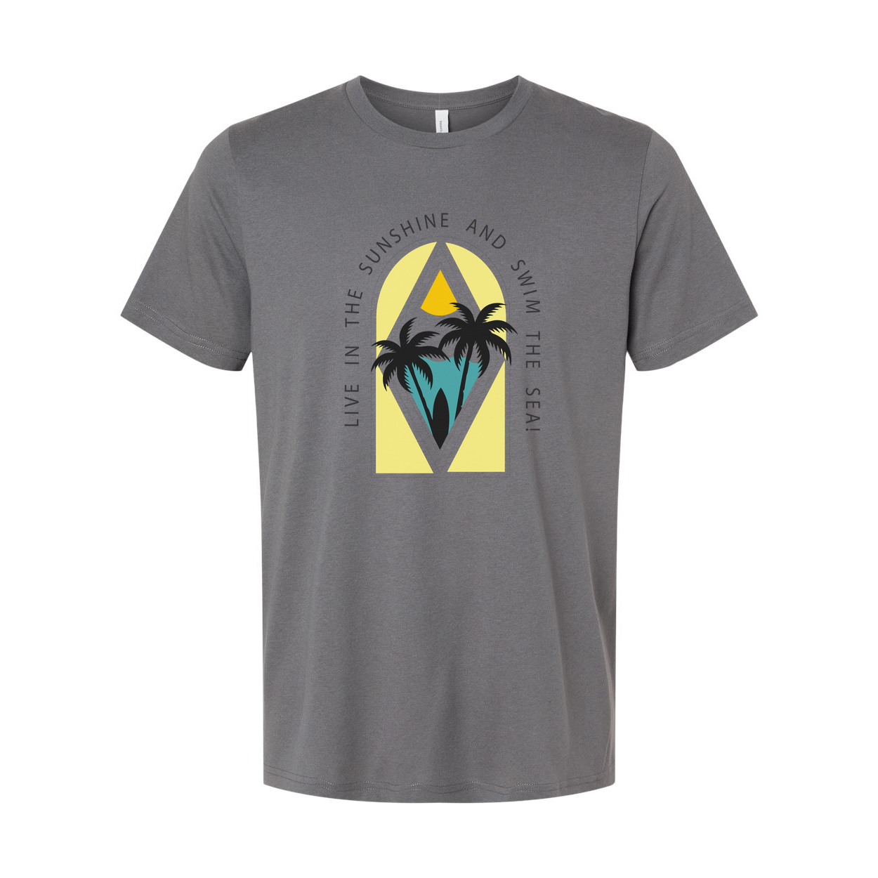 Surfing Graphic T Shirt For Men And Women With Palm Trees And Sunny Sea Scene Artwork
