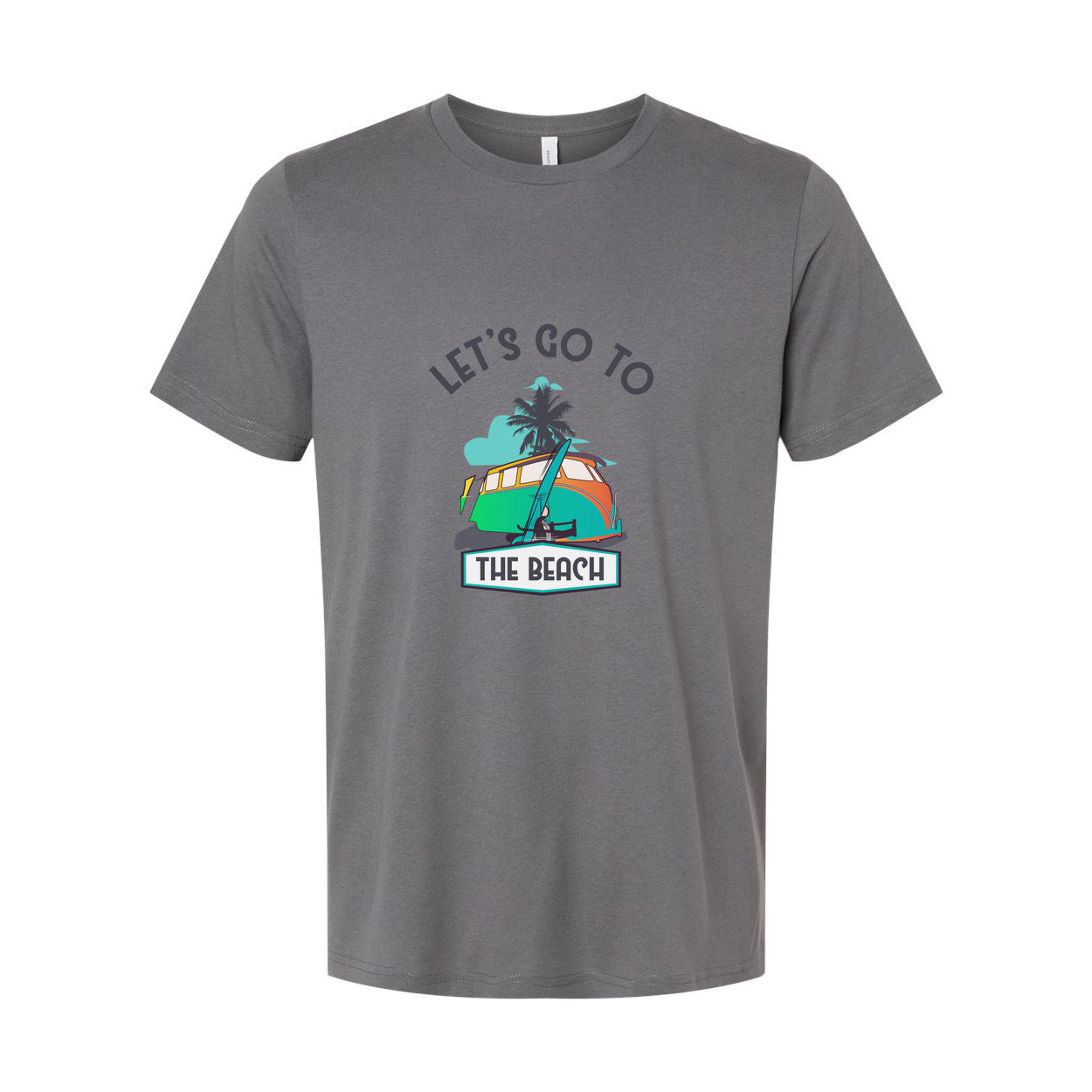 Let's Go To The Beach Surfing Graphic Tee With Palm Tree Sunset And Surfboard Artwork For Unisex