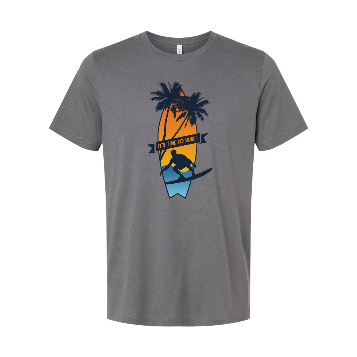 Unisex Surfing Graphic T Shirt With Palm Trees Sunset Surfboard Silhouette And Banner