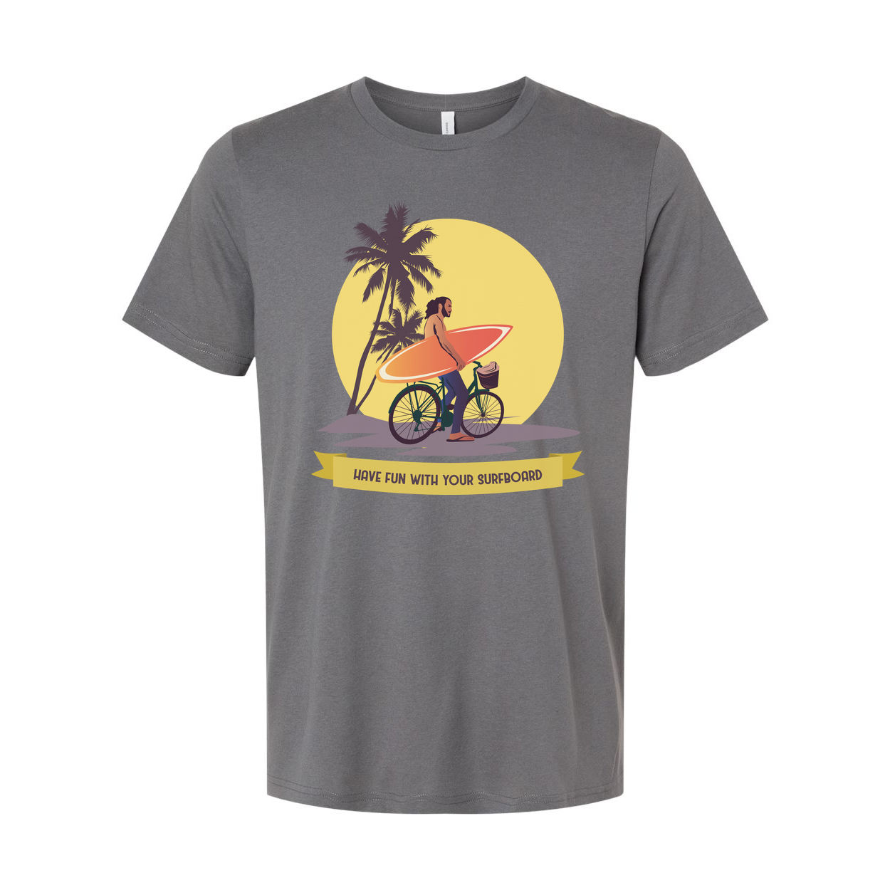Unisex Surfing Graphic T Shirt With Palm Trees Sunset And Surfboard Illustration