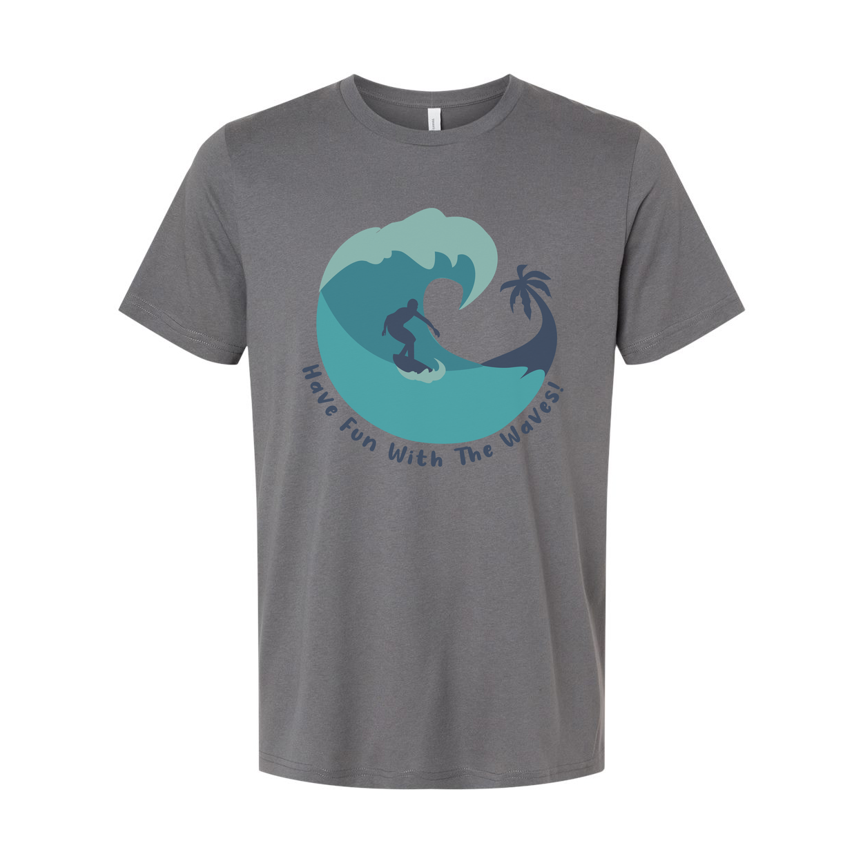 Unisex Surfing T Shirt With Wave Graphic And Palm Tree Silhouette Have Fun With The Waves