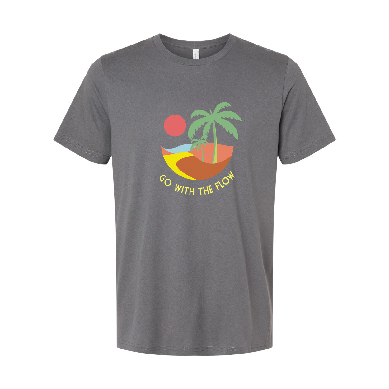 Go With The Flow Island Scene Graphic Tee For Unisex Surf And Beachwear Apparel Collection