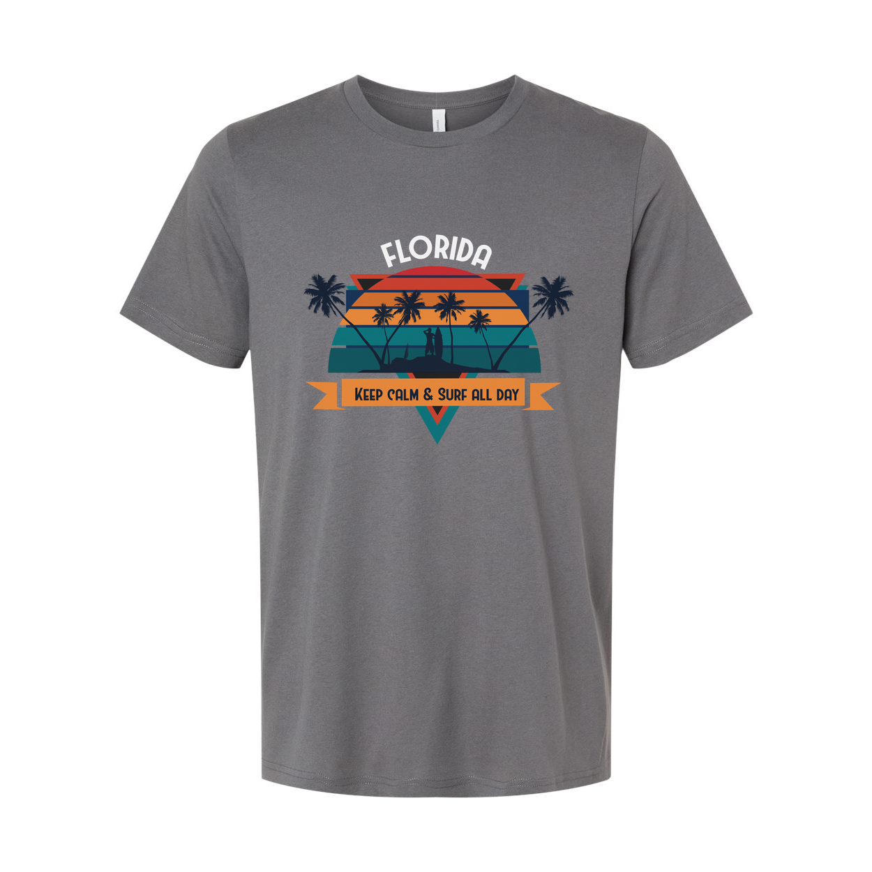 Florida Sunset Surf Graphic Tee Featuring Palm Trees And Keep Calm And Surf All Day Unisex