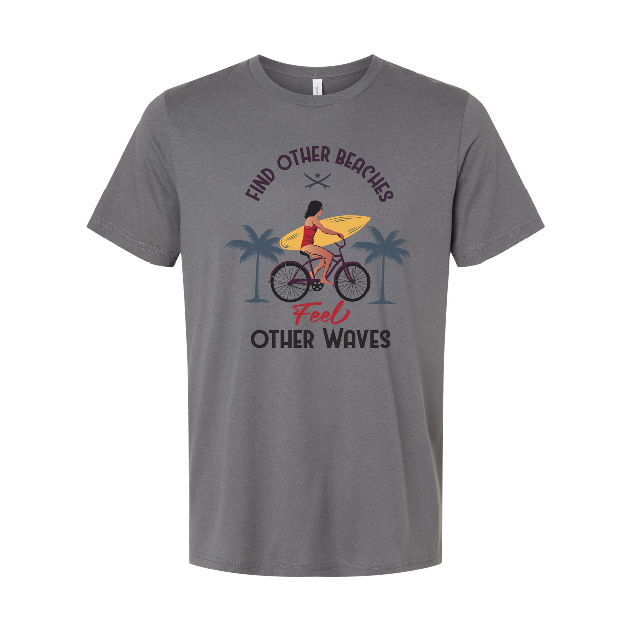 Unisex Surfing Graphic Tee With Surfboard Ride And Palm Trees On Beach Scene For Summer Vibes