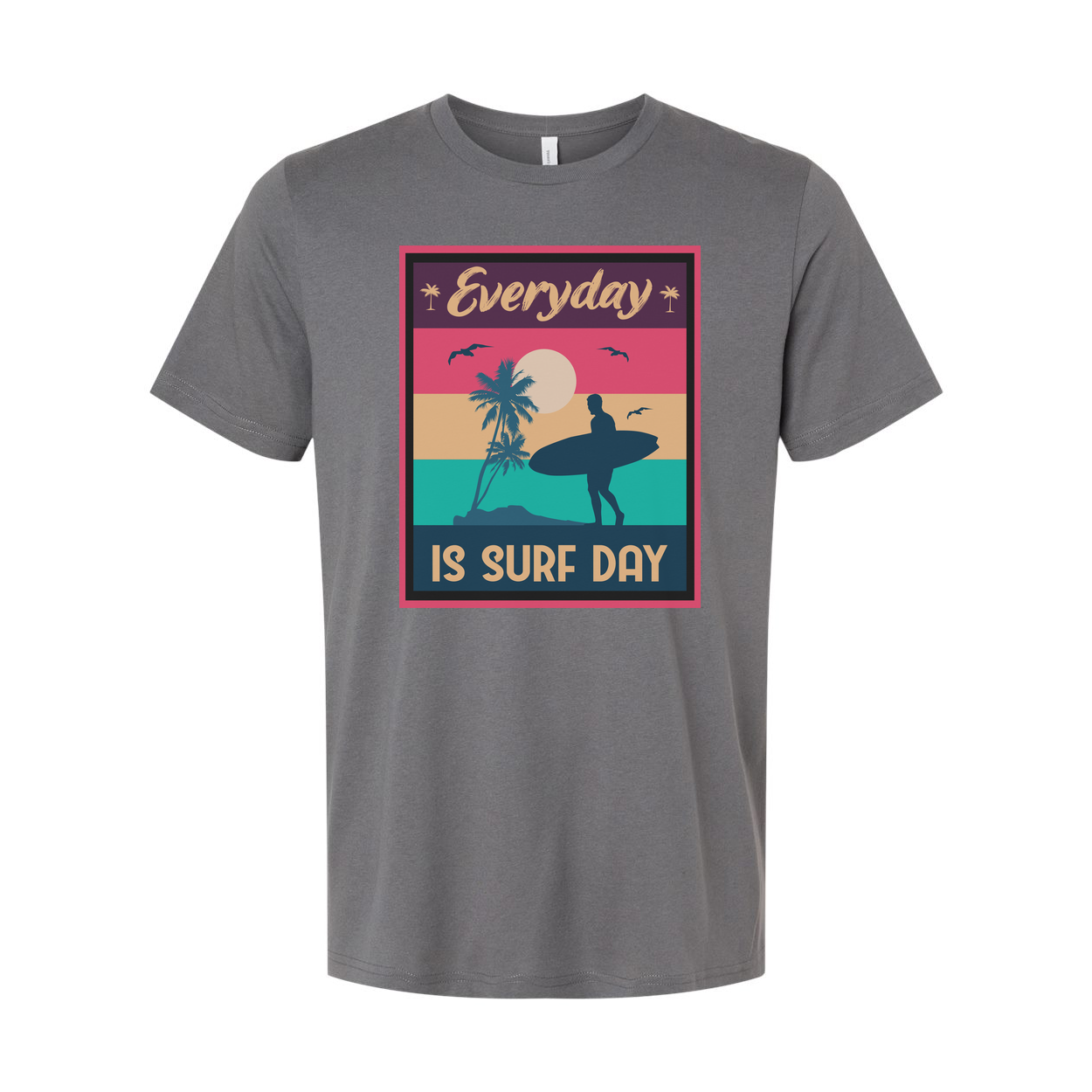 Everyday Is Surf Day Unisex Graphic Tee With Retro Sunset Beach Surfer Silhouette
