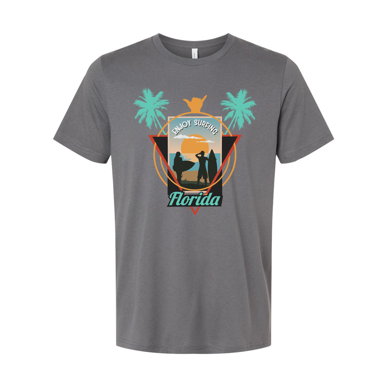 Florida Surfing Palm Tree Sunset Graphic Tee For Men And Women Unisex Beach Surf Shirt