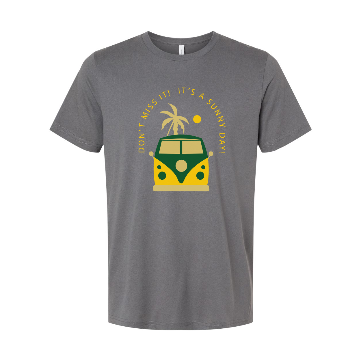 Unisex Surf Van Graphic T Shirt With Palm Trees Sunrise And Retro Beach Scene Design
