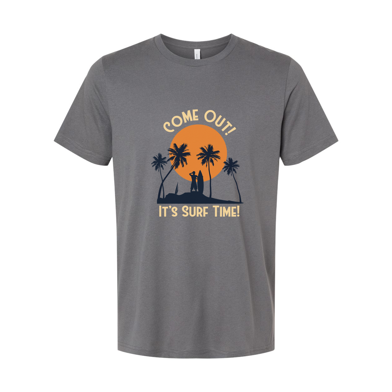 Unisex Surfing T Shirt With Sunset Palm Tree Silhouette And Come Out Its Surf Time