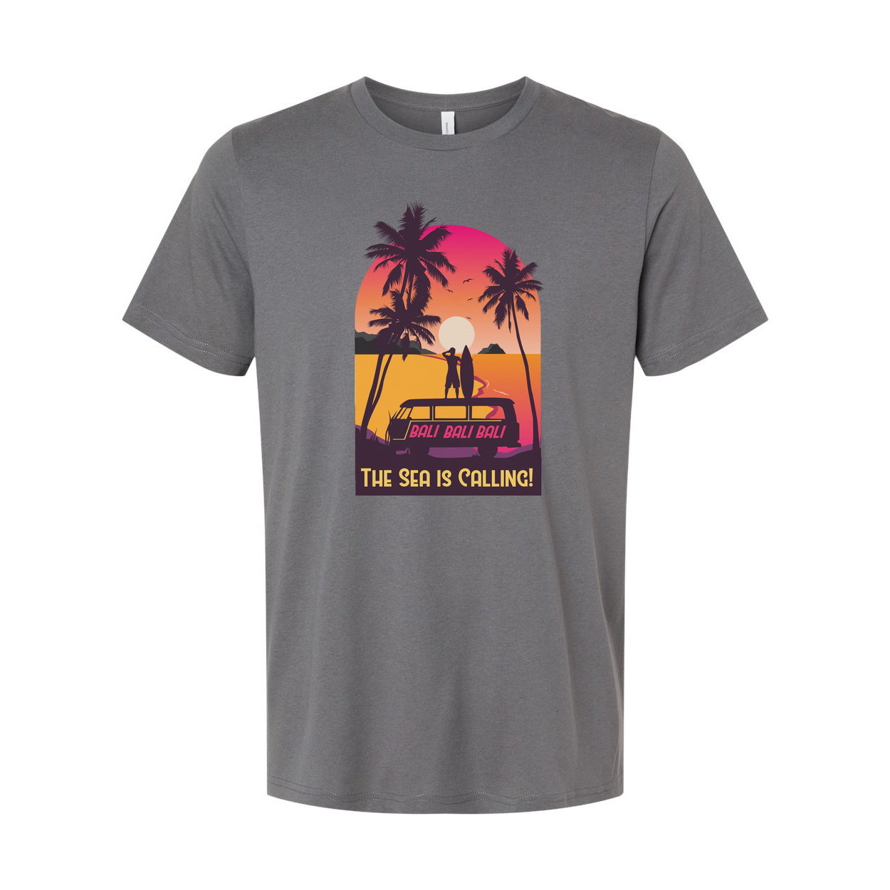 Sunset Surfing Graphic Tee With Palm Trees And The Sea Is Calling For Summer Vacation