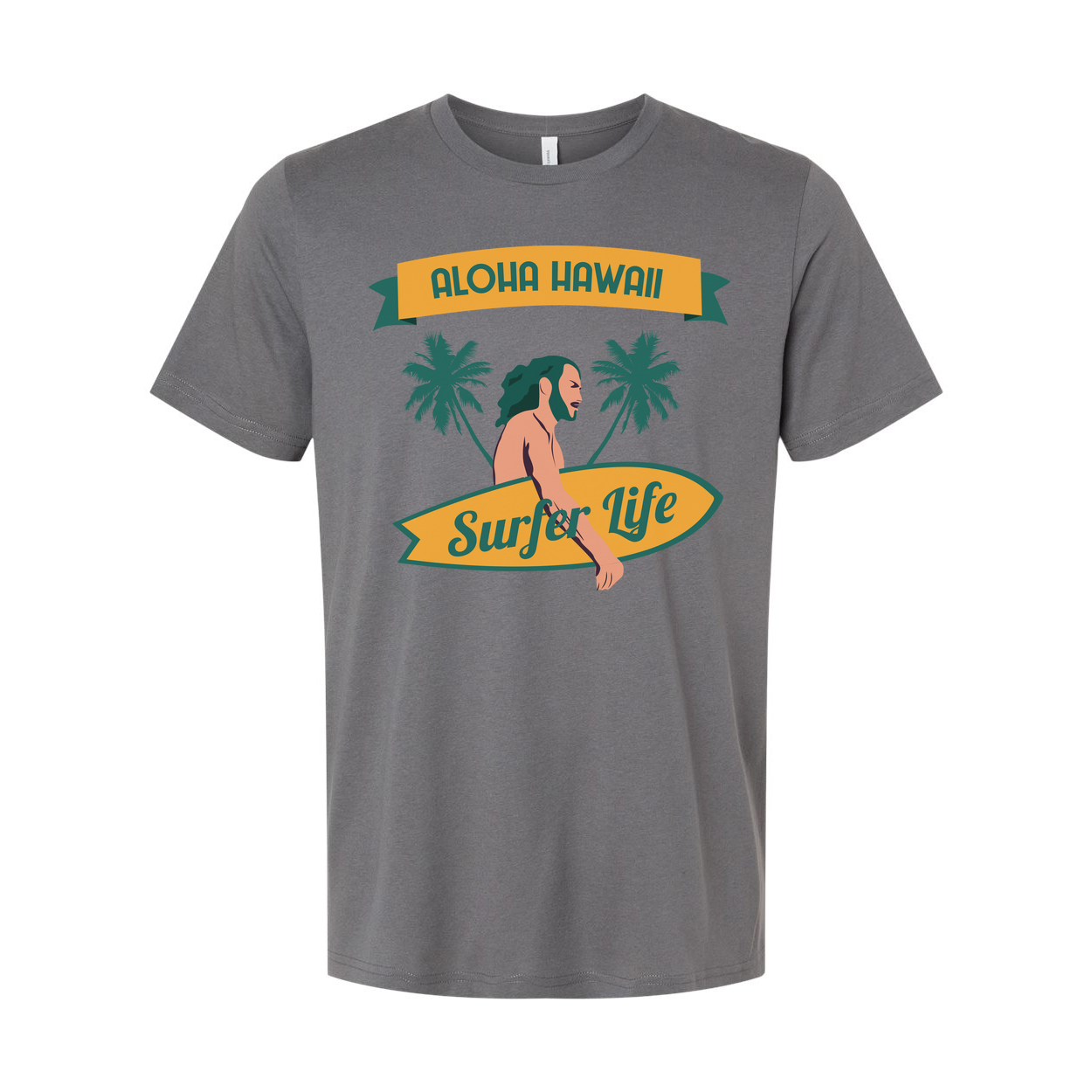 Aloha Hawaii Surfing Graphic Tee With Palm Trees And Surfer Life Banner Design For Beach Lovers