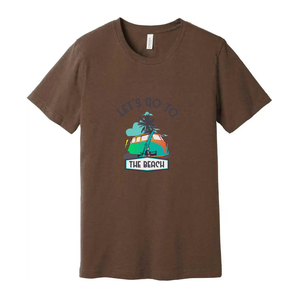 Let's Go To The Beach Surfing Graphic Tee With Palm Tree Sunset And Surfboard Artwork For Unisex