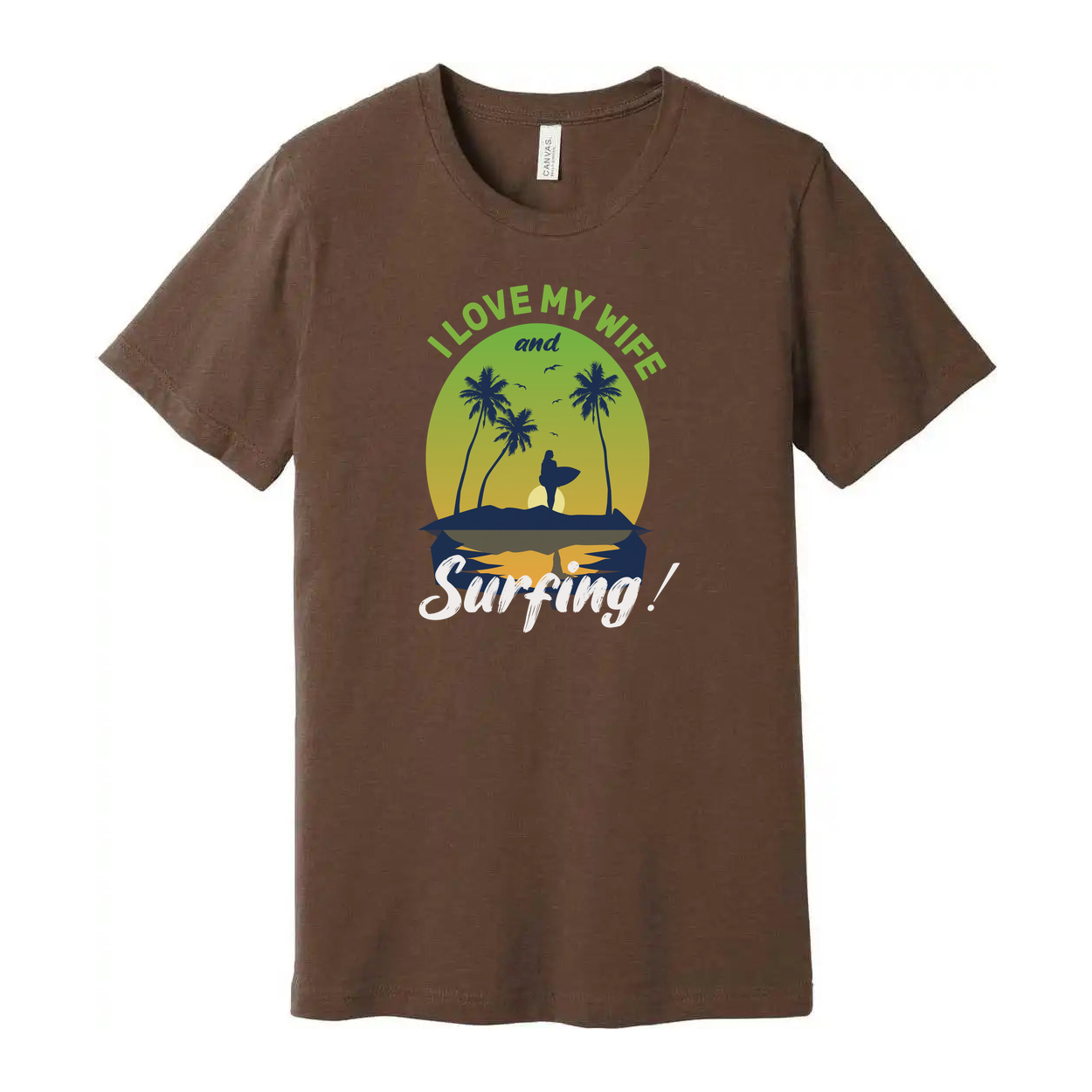 Unisex Surfing T-Shirt With Sunset Palm Trees And Surfer Silhouette Graphic Beach Scene Print