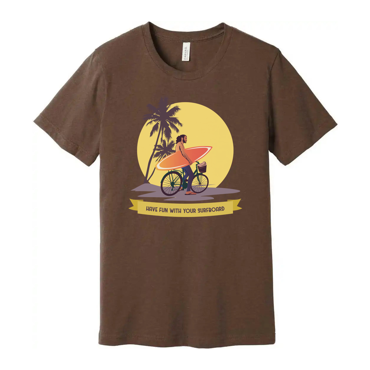 Unisex Surfing Graphic T Shirt With Palm Trees Sunset And Surfboard Illustration