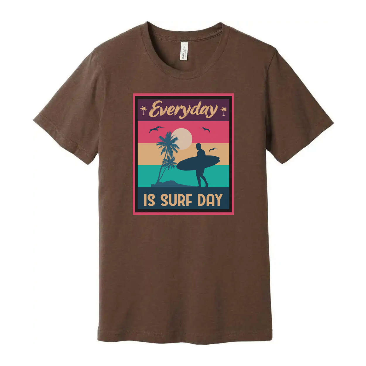 Everyday Is Surf Day Unisex Graphic Tee With Retro Sunset Beach Surfer Silhouette