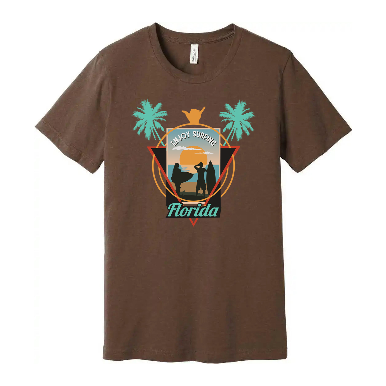 Florida Surfing Palm Tree Sunset Graphic Tee For Men And Women Unisex Beach Surf Shirt