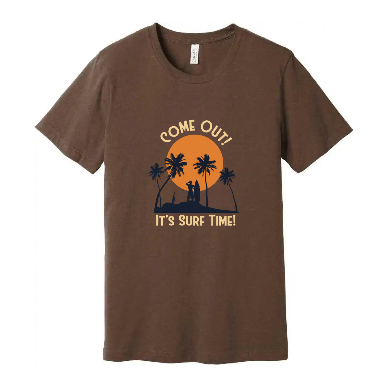 Unisex Surfing T Shirt With Sunset Palm Tree Silhouette And Come Out Its Surf Time