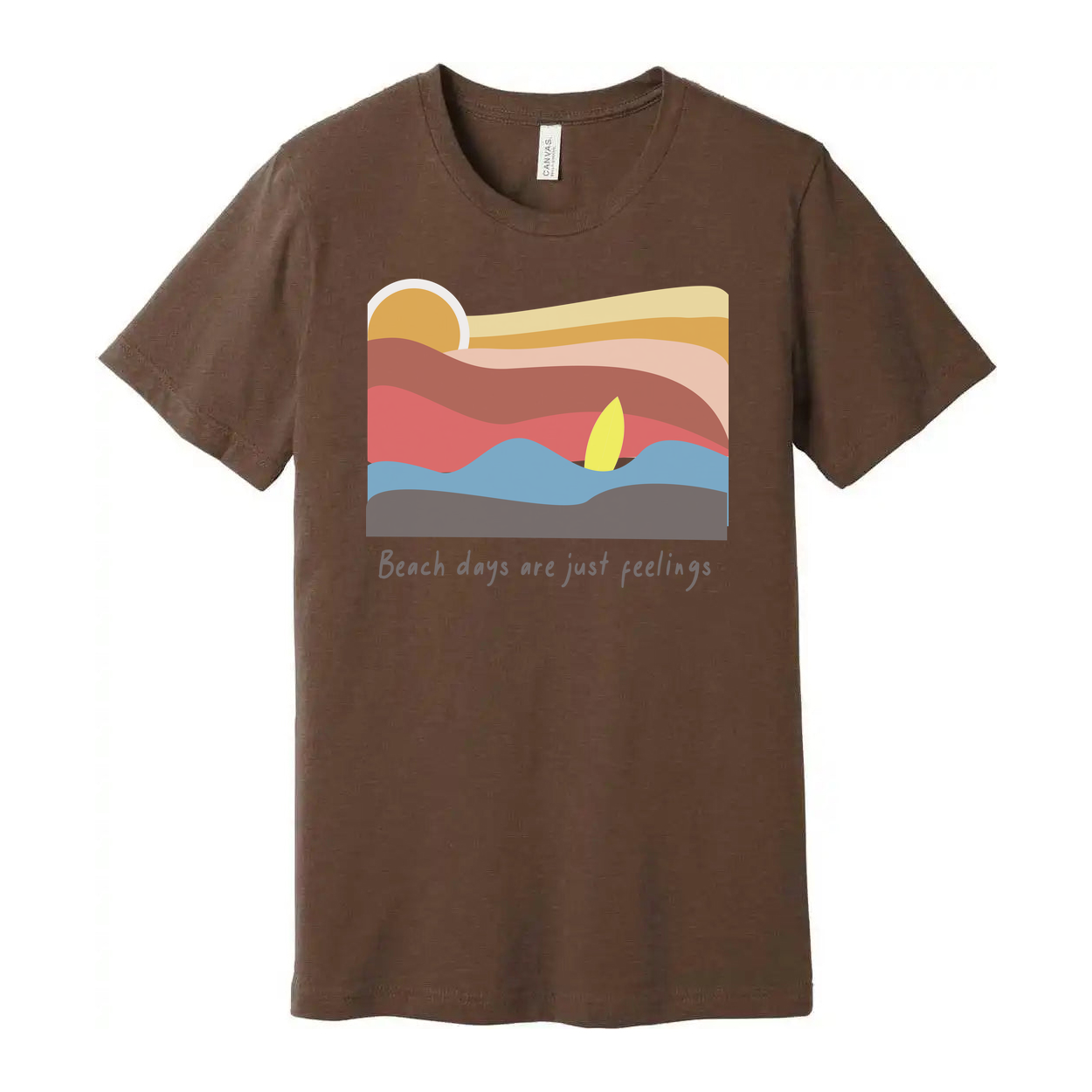 Surfing Themed Unisex Graphic Tee With Pastel Sunset Waves Artwork And Beach Vibes