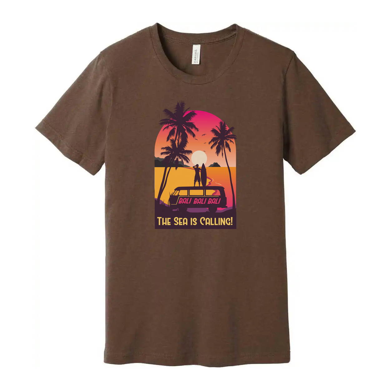 Sunset Surfing Graphic Tee With Palm Trees And The Sea Is Calling For Summer Vacation