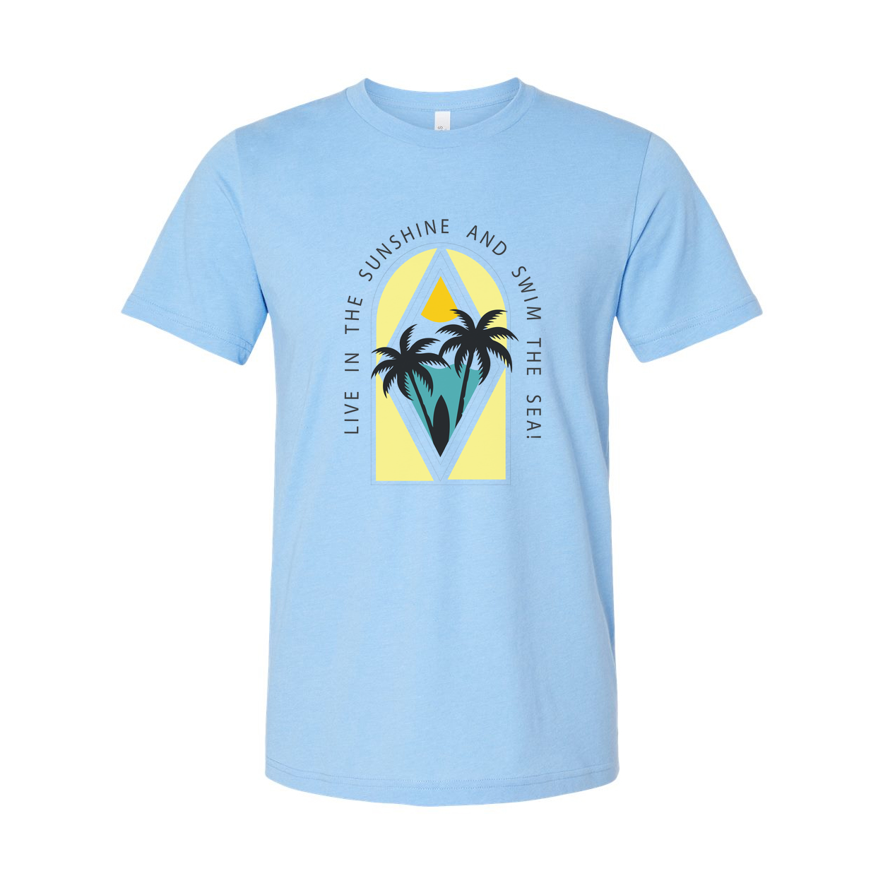 Surfing Graphic T Shirt For Men And Women With Palm Trees And Sunny Sea Scene Artwork
