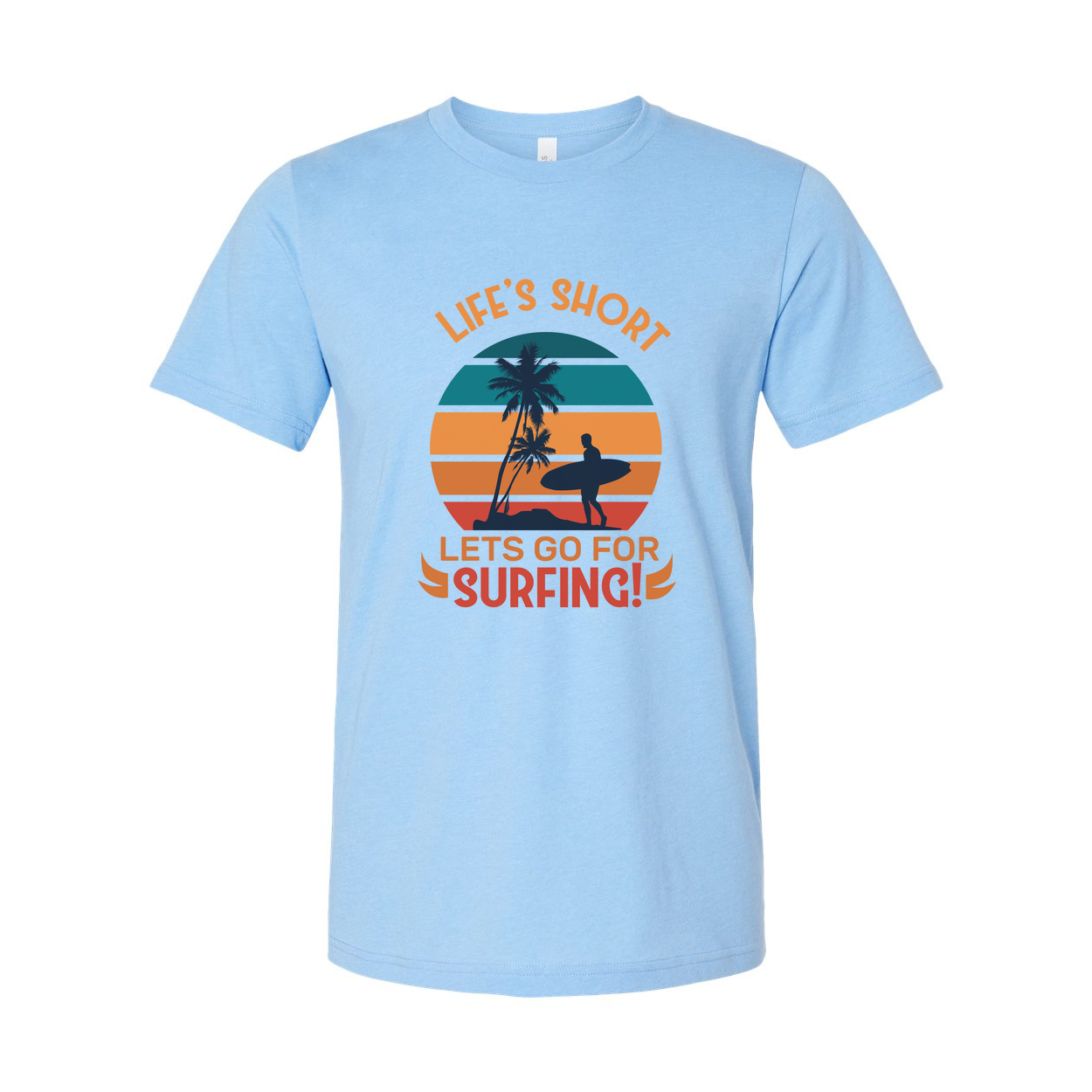 Surfing Theme Unisex T Shirt With Sunset Palm Tree Graphic Design For Beach Lovers