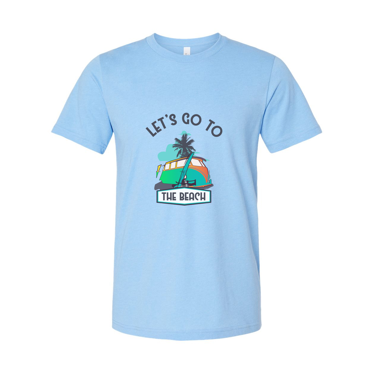 Let's Go To The Beach Surfing Graphic Tee With Palm Tree Sunset And Surfboard Artwork For Unisex