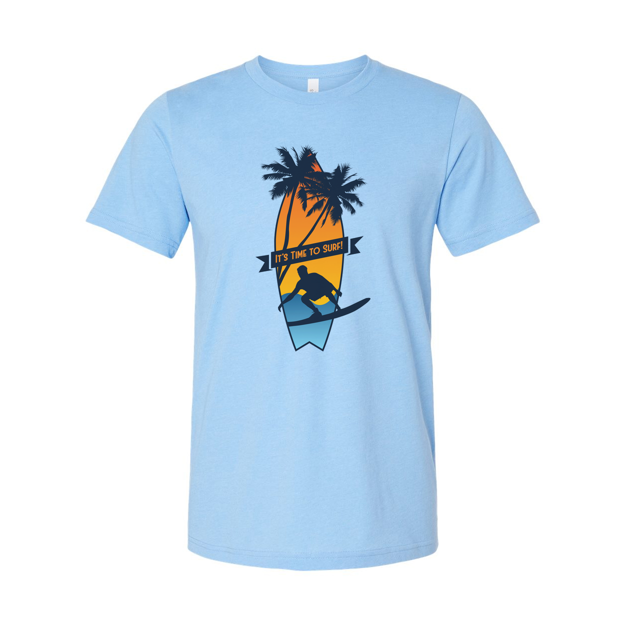 Unisex Surfing Graphic T Shirt With Palm Trees Sunset Surfboard Silhouette And Banner