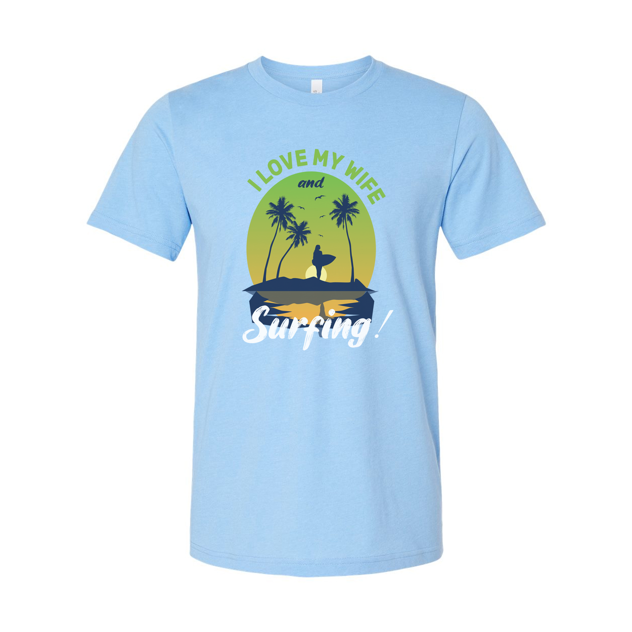 Unisex Surfing T-Shirt With Sunset Palm Trees And Surfer Silhouette Graphic Beach Scene Print