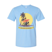 Unisex Surfing Graphic T Shirt With Palm Trees Sunset And Surfboard Illustration