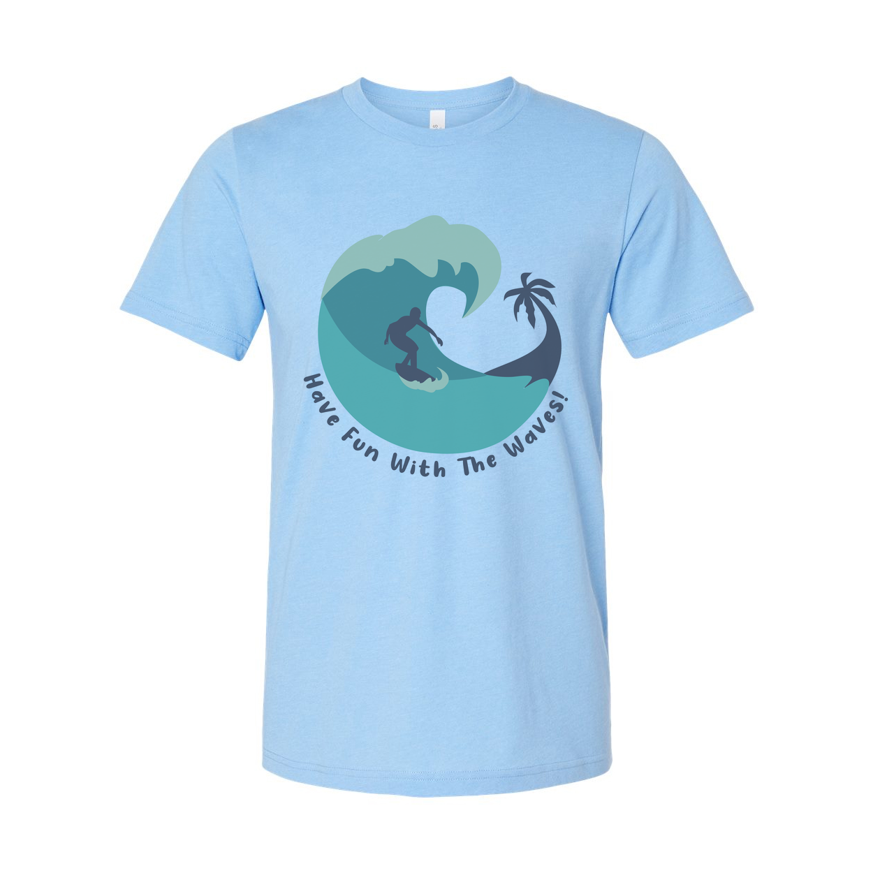 Unisex Surfing T Shirt With Wave Graphic And Palm Tree Silhouette Have Fun With The Waves