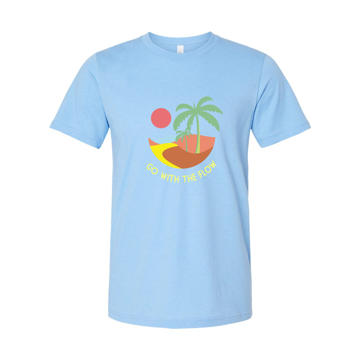 Go With The Flow Island Scene Graphic Tee For Unisex Surf And Beachwear Apparel Collection