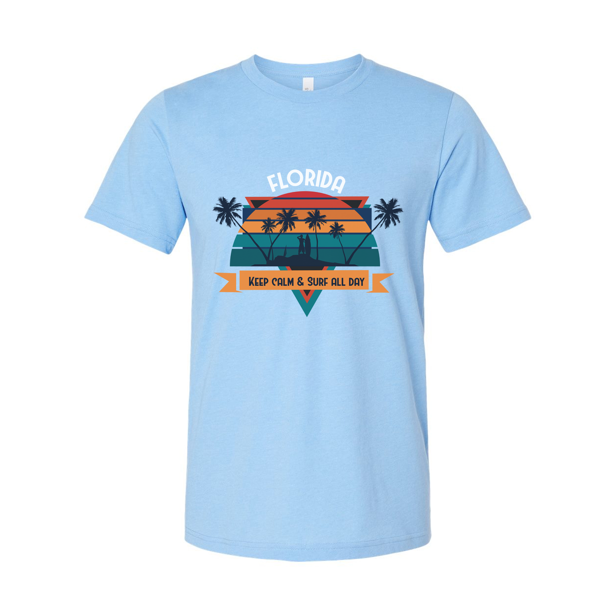 Florida Sunset Surf Graphic Tee Featuring Palm Trees And Keep Calm And Surf All Day Unisex