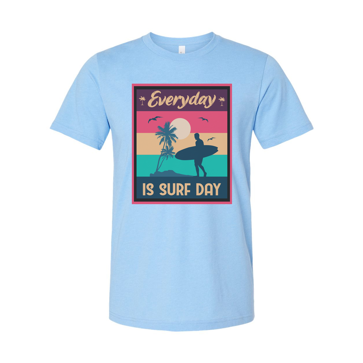 Everyday Is Surf Day Unisex Graphic Tee With Retro Sunset Beach Surfer Silhouette