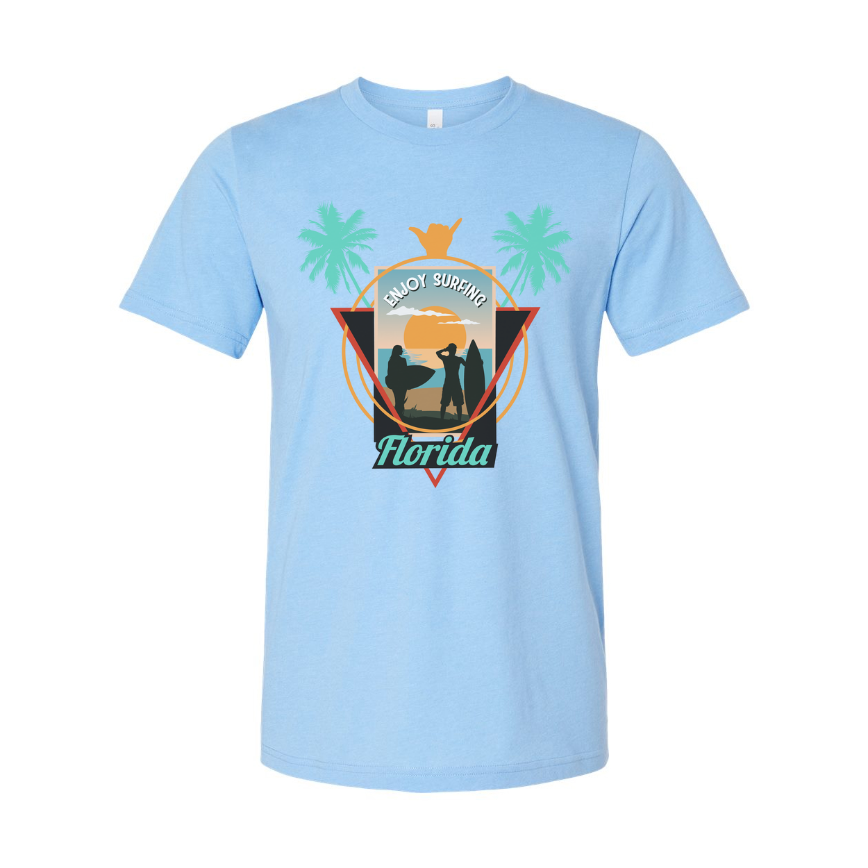 Florida Surfing Palm Tree Sunset Graphic Tee For Men And Women Unisex Beach Surf Shirt