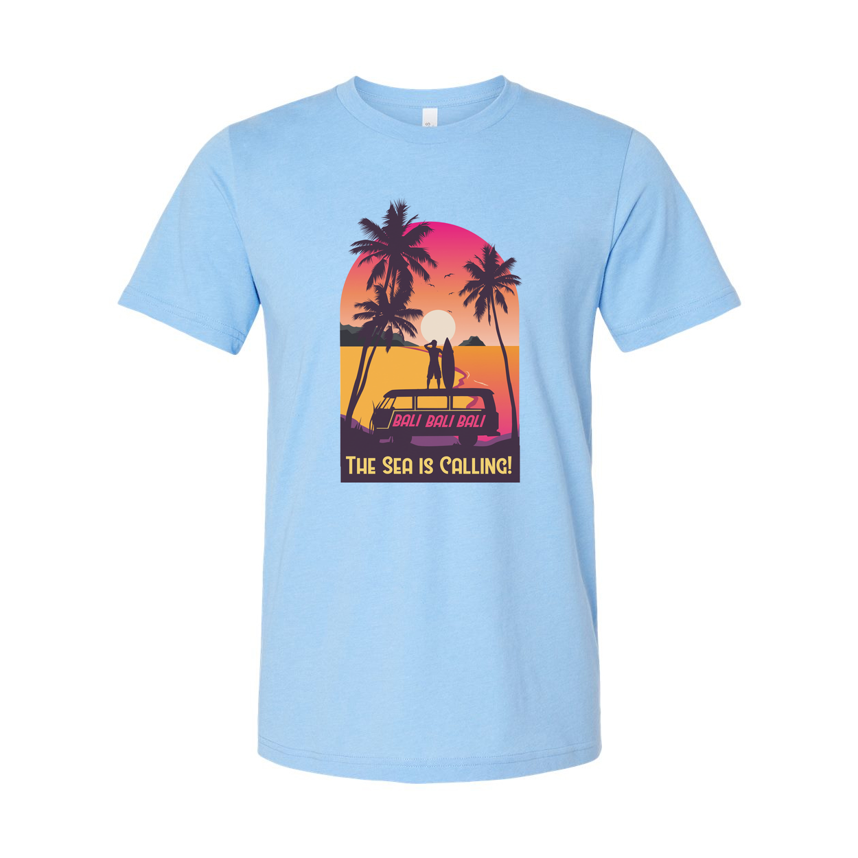 Sunset Surfing Graphic Tee With Palm Trees And The Sea Is Calling For Summer Vacation
