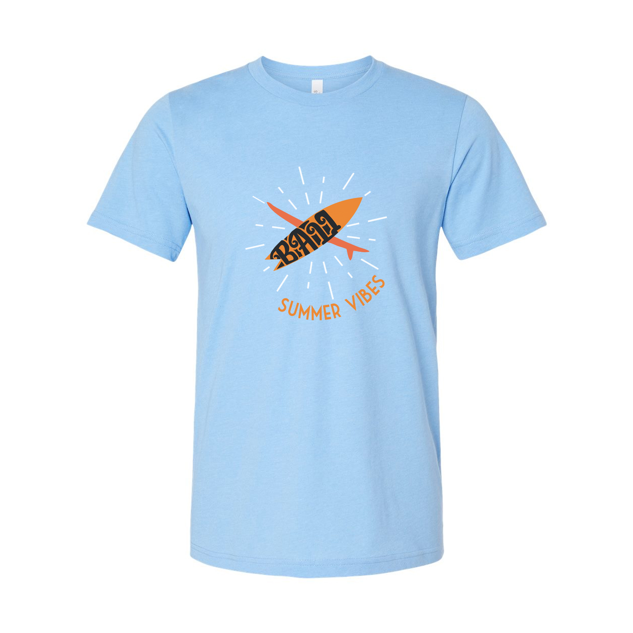 Unisex Surfing Graphic T Shirt With Vibrant Orange Surfboard Design And Summer Vibes
