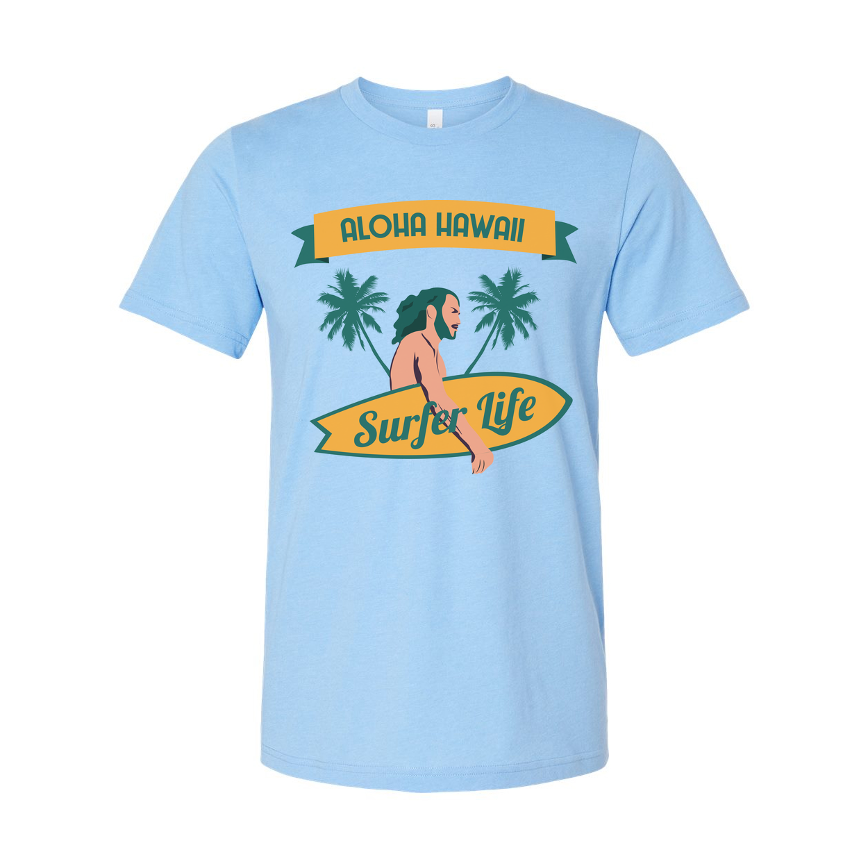 Aloha Hawaii Surfing Graphic Tee With Palm Trees And Surfer Life Banner Design For Beach Lovers