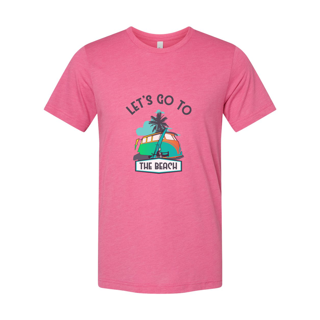 Let's Go To The Beach Surfing Graphic Tee With Palm Tree Sunset And Surfboard Artwork For Unisex