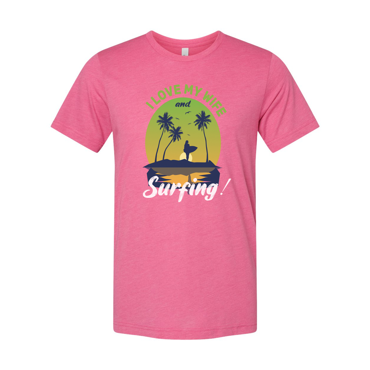 Unisex Surfing T-Shirt With Sunset Palm Trees And Surfer Silhouette Graphic Beach Scene Print