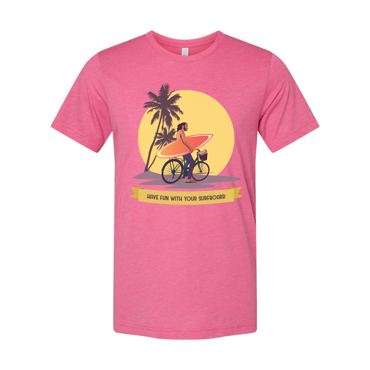 Unisex Surfing Graphic T Shirt With Palm Trees Sunset And Surfboard Illustration