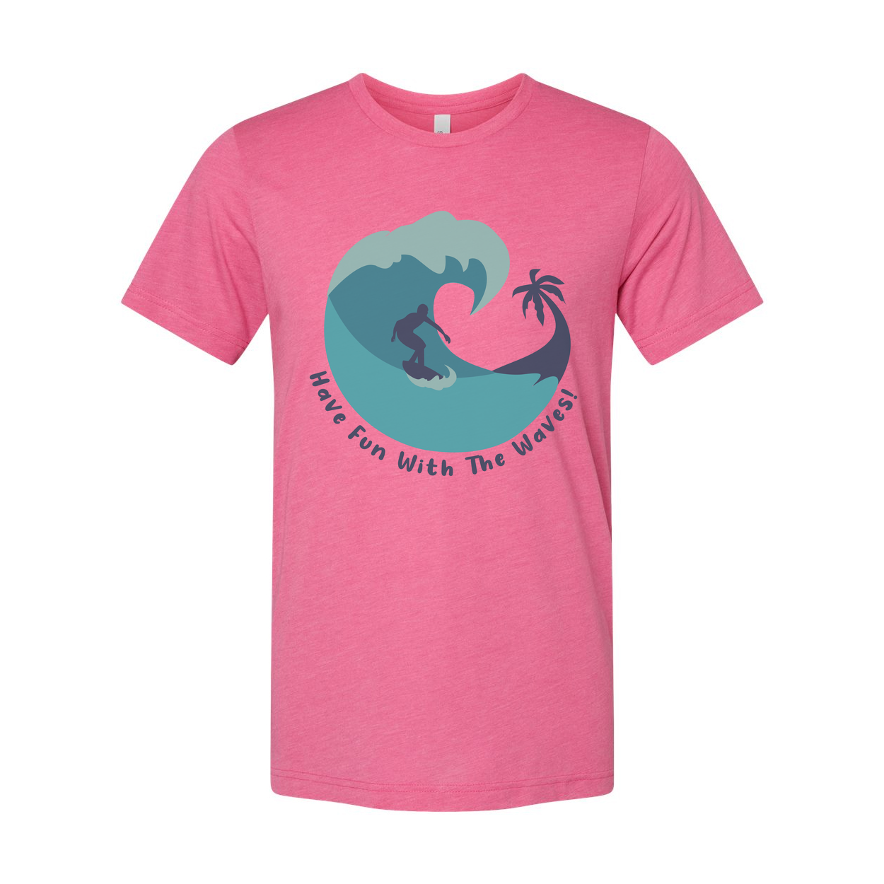 Unisex Surfing T Shirt With Wave Graphic And Palm Tree Silhouette Have Fun With The Waves