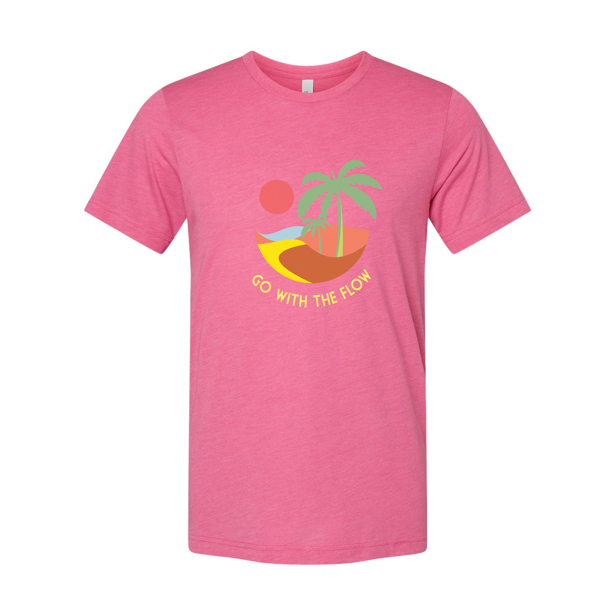 Go With The Flow Island Scene Graphic Tee For Unisex Surf And Beachwear Apparel Collection