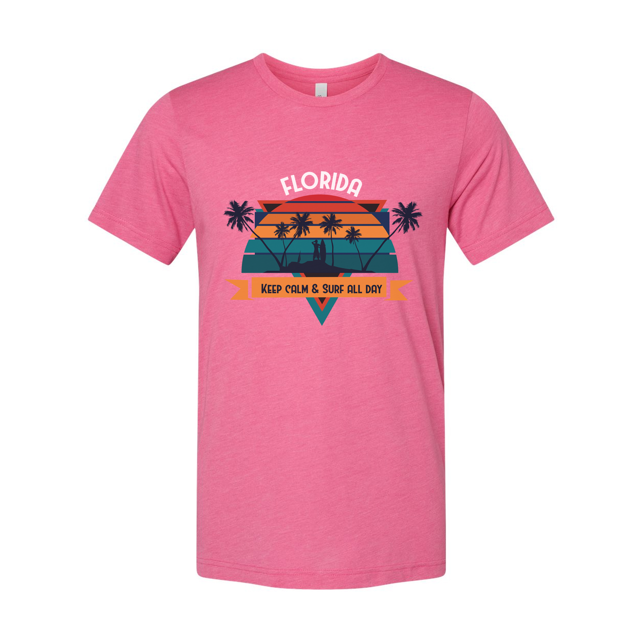 Florida Sunset Surf Graphic Tee Featuring Palm Trees And Keep Calm And Surf All Day Unisex