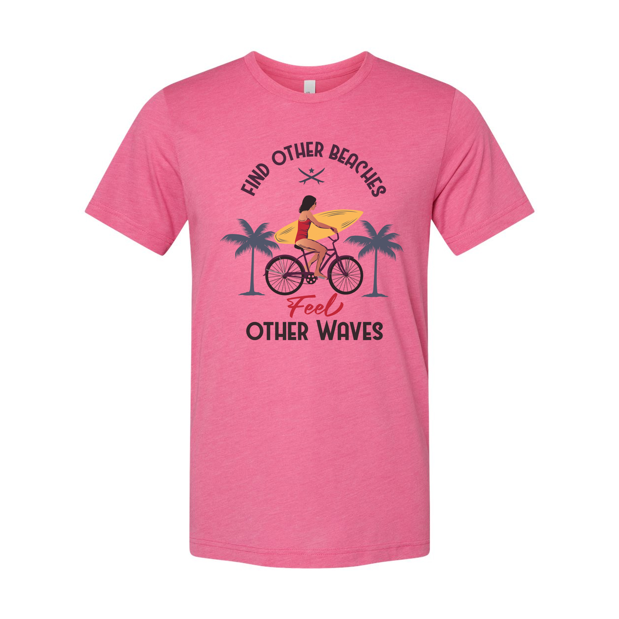 Unisex Surfing Graphic Tee With Surfboard Ride And Palm Trees On Beach Scene For Summer Vibes