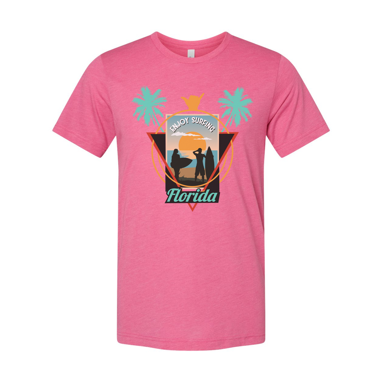 Florida Surfing Palm Tree Sunset Graphic Tee For Men And Women Unisex Beach Surf Shirt