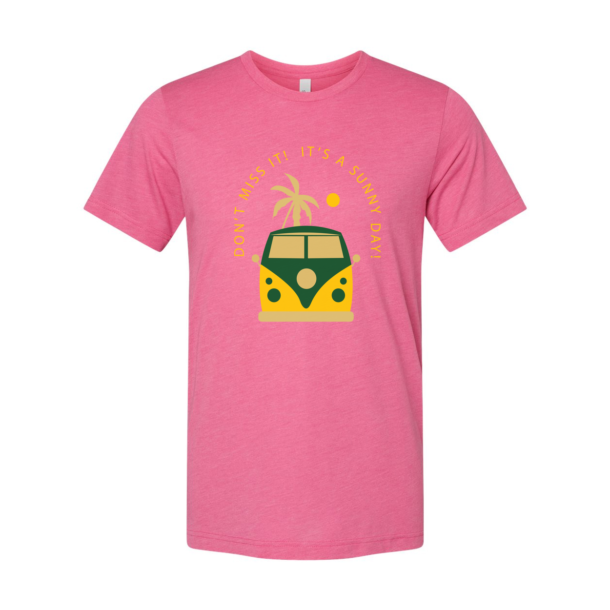 Unisex Surf Van Graphic T Shirt With Palm Trees Sunrise And Retro Beach Scene Design