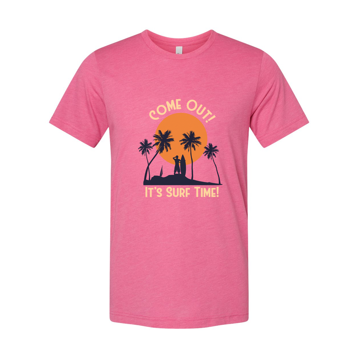 Unisex Surfing T Shirt With Sunset Palm Tree Silhouette And Come Out Its Surf Time